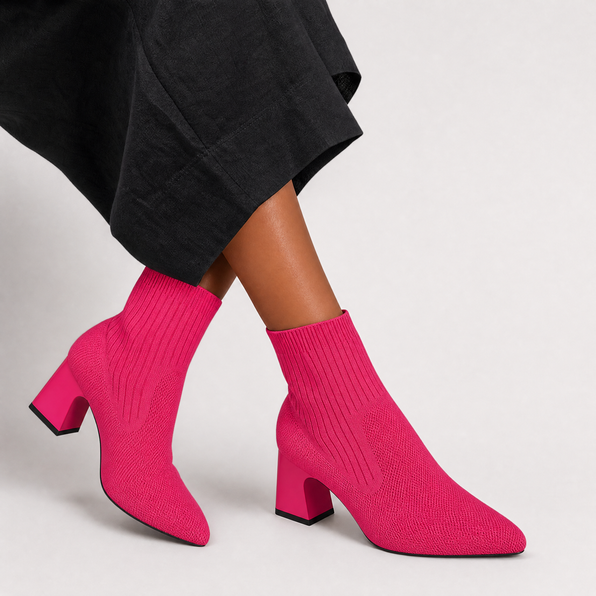 Women's Bohemian Mid-Calf Leather Slip-On Boots with Chunky Heel