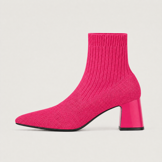 Women's Bohemian Mid-Calf Leather Slip-On Boots with Chunky Heel