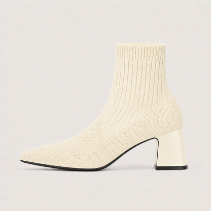 Women's Bohemian Mid-Calf Leather Slip-On Boots with Chunky Heel