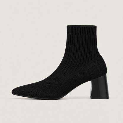 Women's Bohemian Mid-Calf Leather Slip-On Boots with Chunky Heel