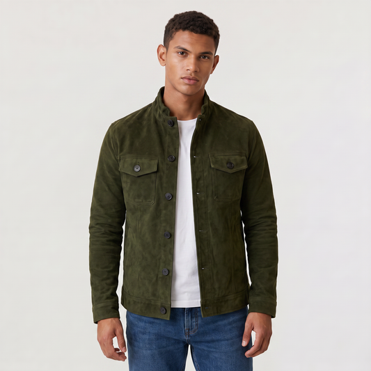 Men's Classic Suede-Look Button-Up Trucker Jacket