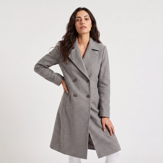 Women's Classic Wool Blend Double-Breasted Long Coat