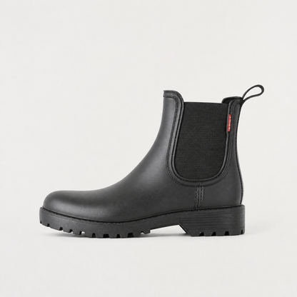 Women's Waterproof Leather Chelsea Rain Boots with Lugged Sole