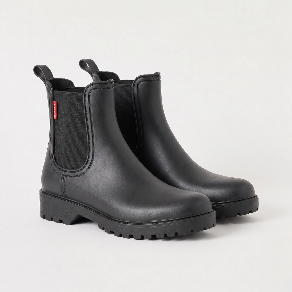 Women's Waterproof Leather Chelsea Rain Boots with Lugged Sole