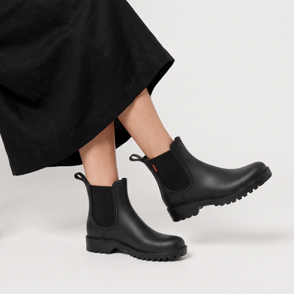 Women's Waterproof Leather Chelsea Rain Boots with Lugged Sole