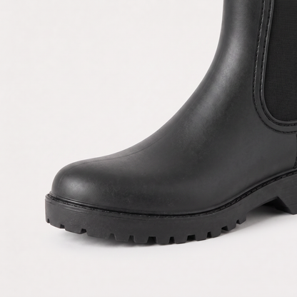 Women's Waterproof Leather Chelsea Rain Boots with Lugged Sole