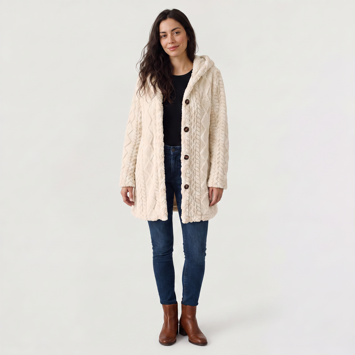 Women's Casual Hooded Teddy Fleece Cardigan