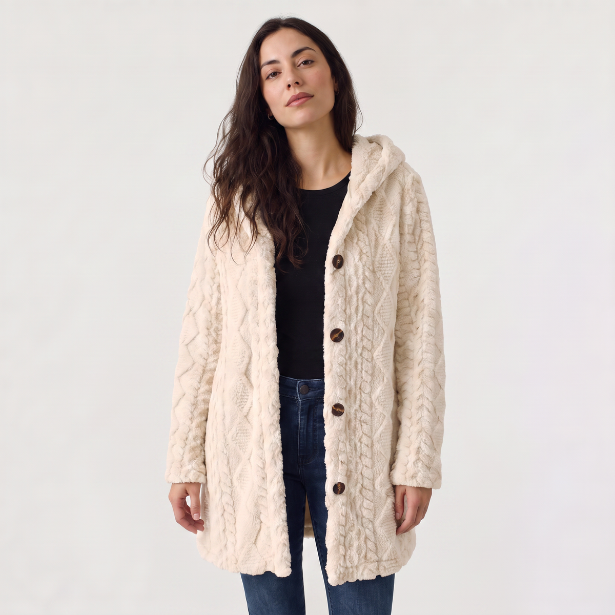 Women's Casual Hooded Teddy Fleece Cardigan