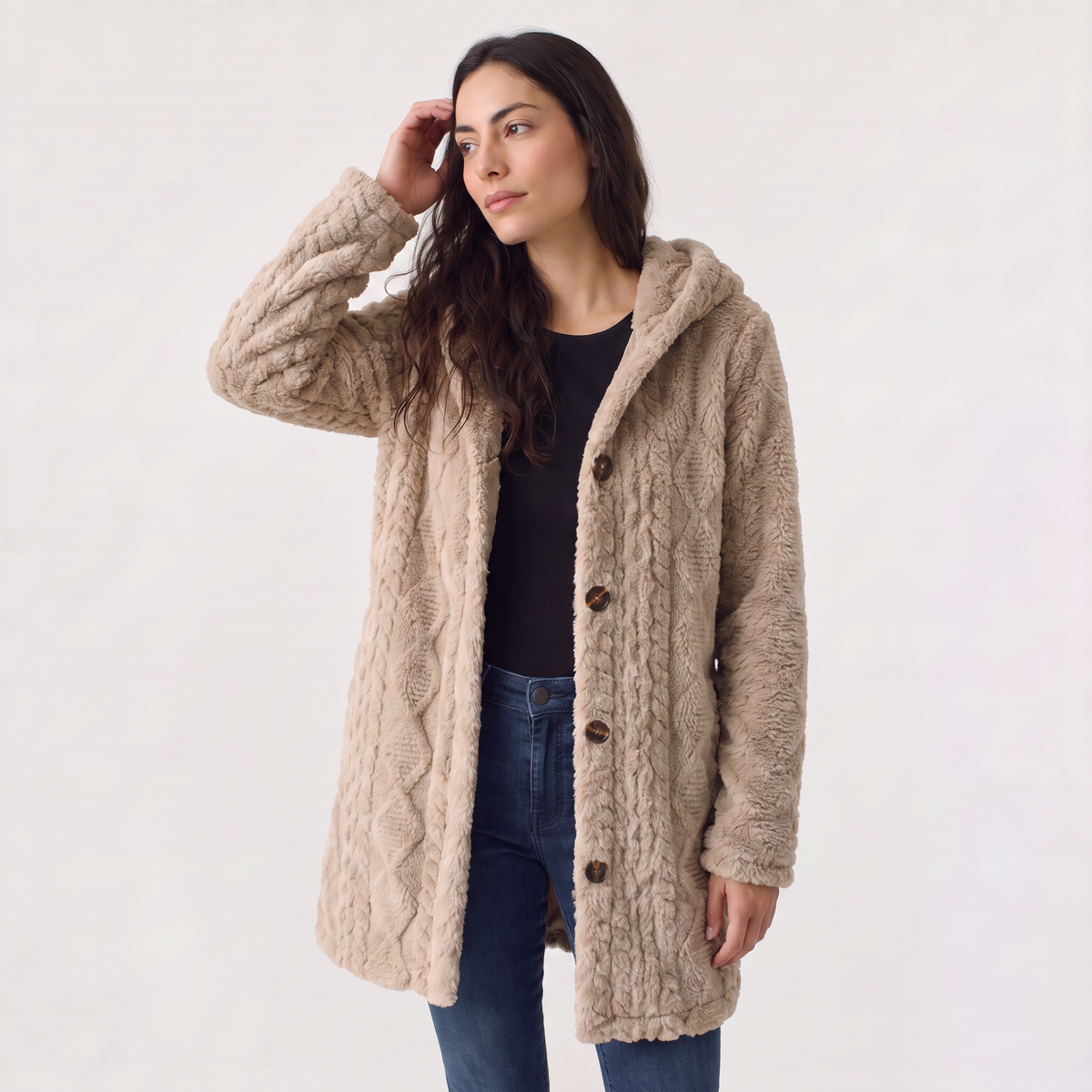 Women's Casual Hooded Teddy Fleece Cardigan
