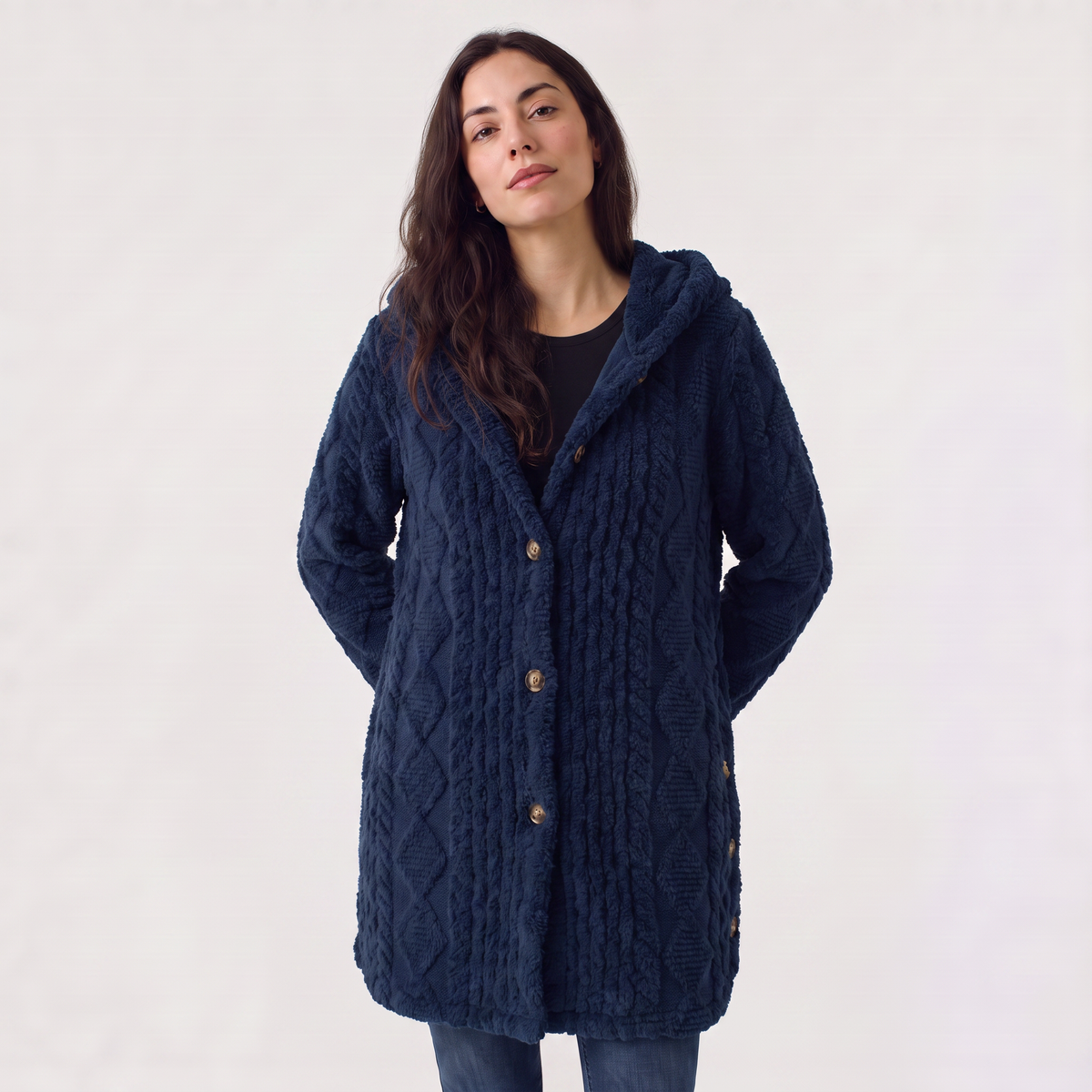 Women's Casual Hooded Teddy Fleece Cardigan