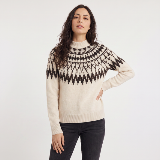 Women's Casual Wool Blend Half-Neck Jumper with Nordic Pattern