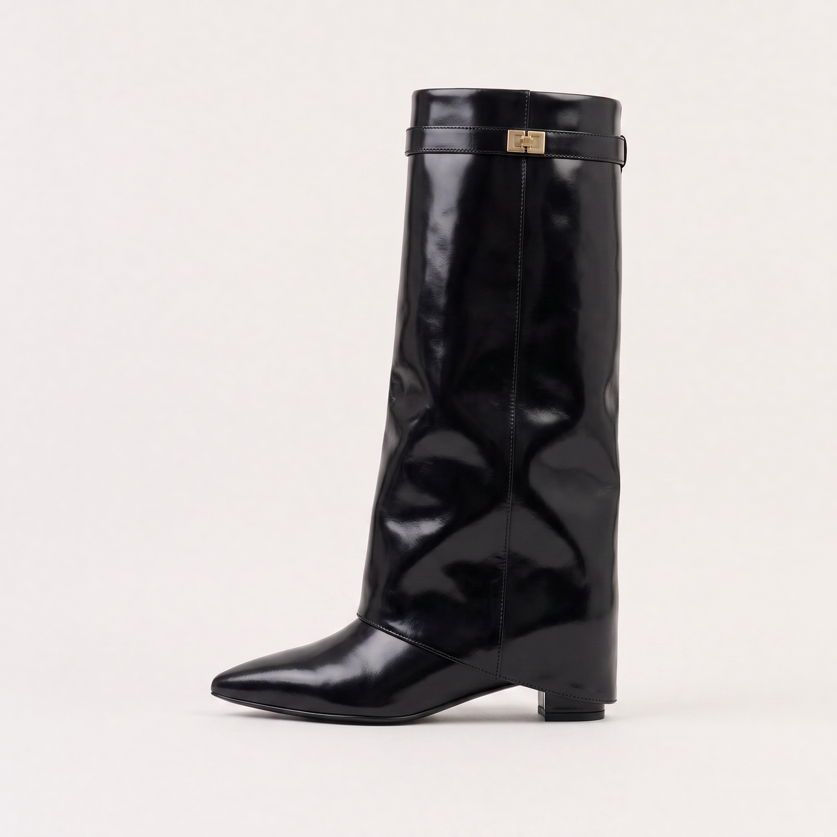 Women's Stylish Leather Pointed-Toe Knee-High Block Heel Boots