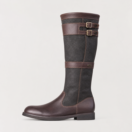 Women's Waterproof Leather Knee-High Buckle Boots