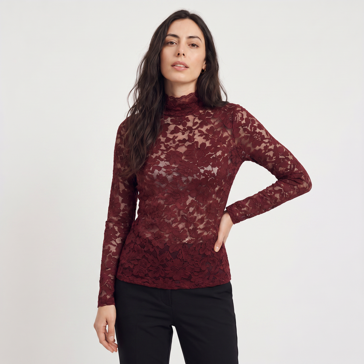 Women's Elegant Lace High-Neck Blouse