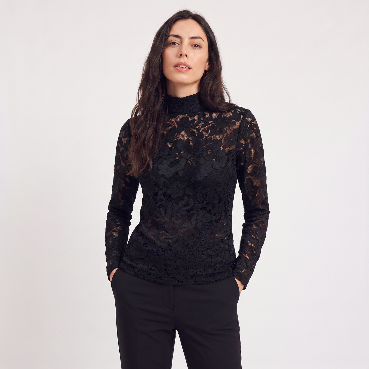 Women's Elegant Lace High-Neck Blouse