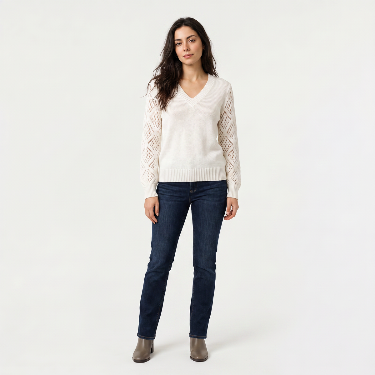 Women's Classic V-Neck Pointelle Knit Jumper