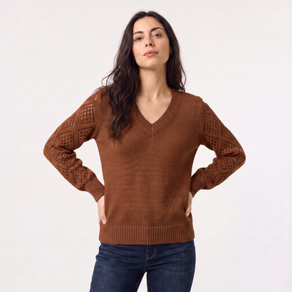Women's Classic V-Neck Pointelle Knit Jumper