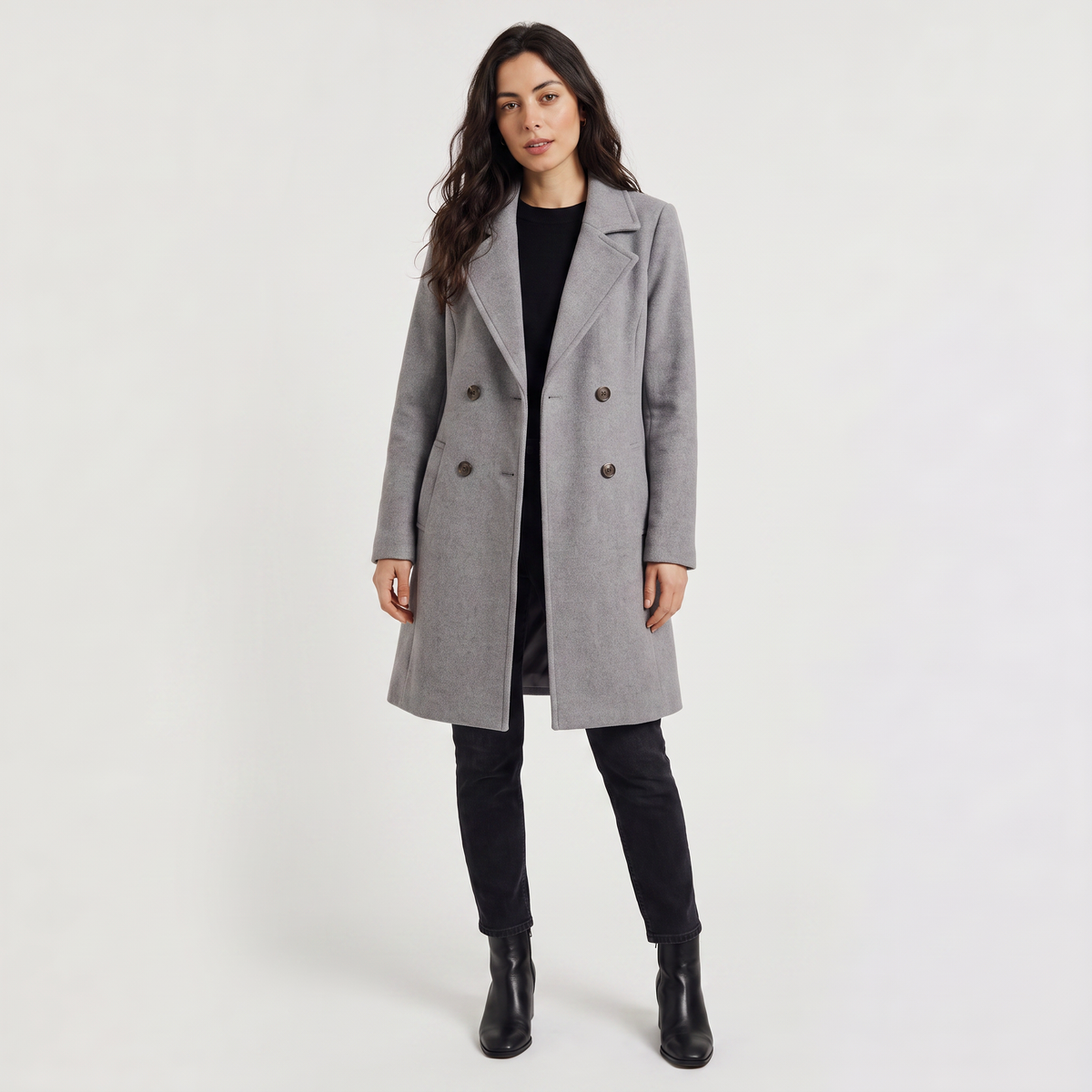Women's Classic Wool Blend Double-Breasted Coat