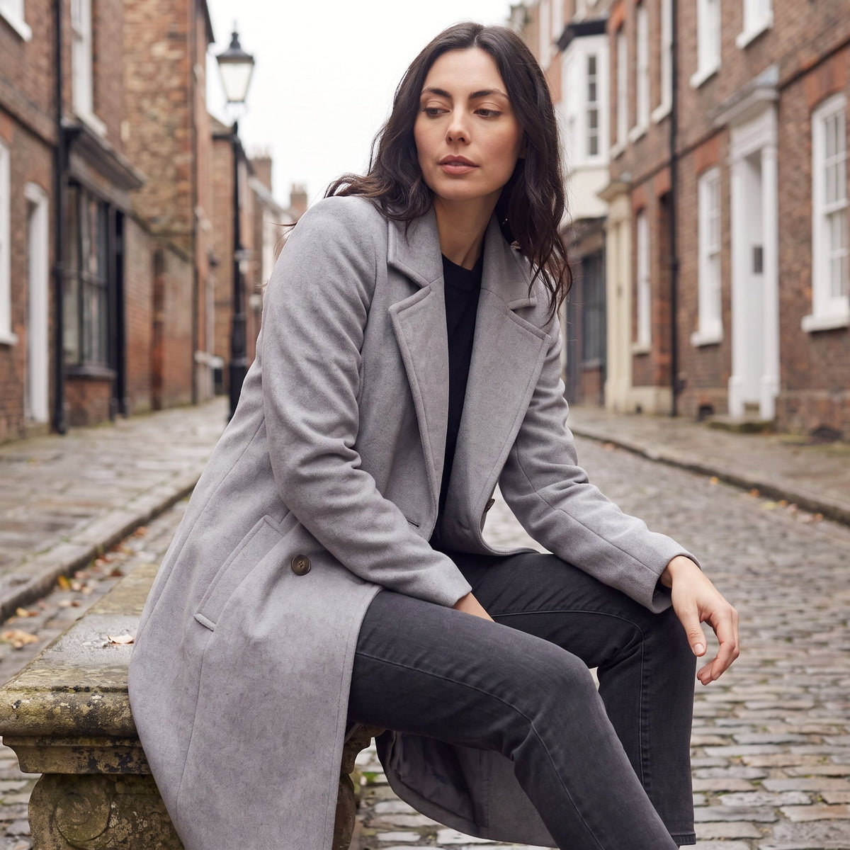 Women's Classic Wool Blend Double-Breasted Coat