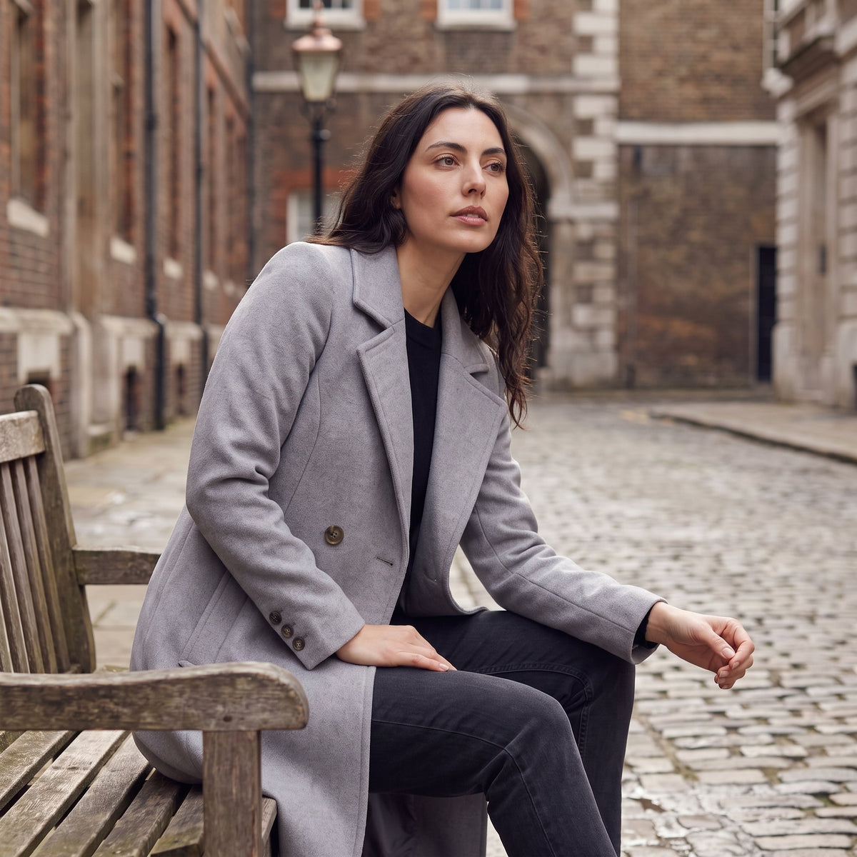 Women's Classic Wool Blend Double-Breasted Coat