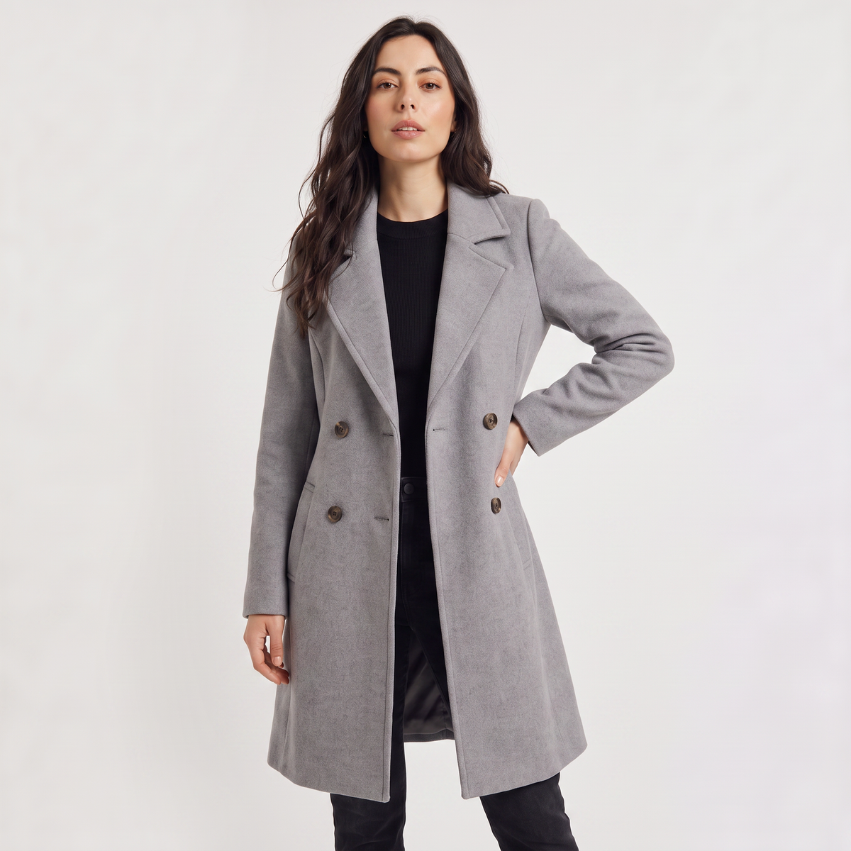Women's Classic Wool Blend Double-Breasted Coat