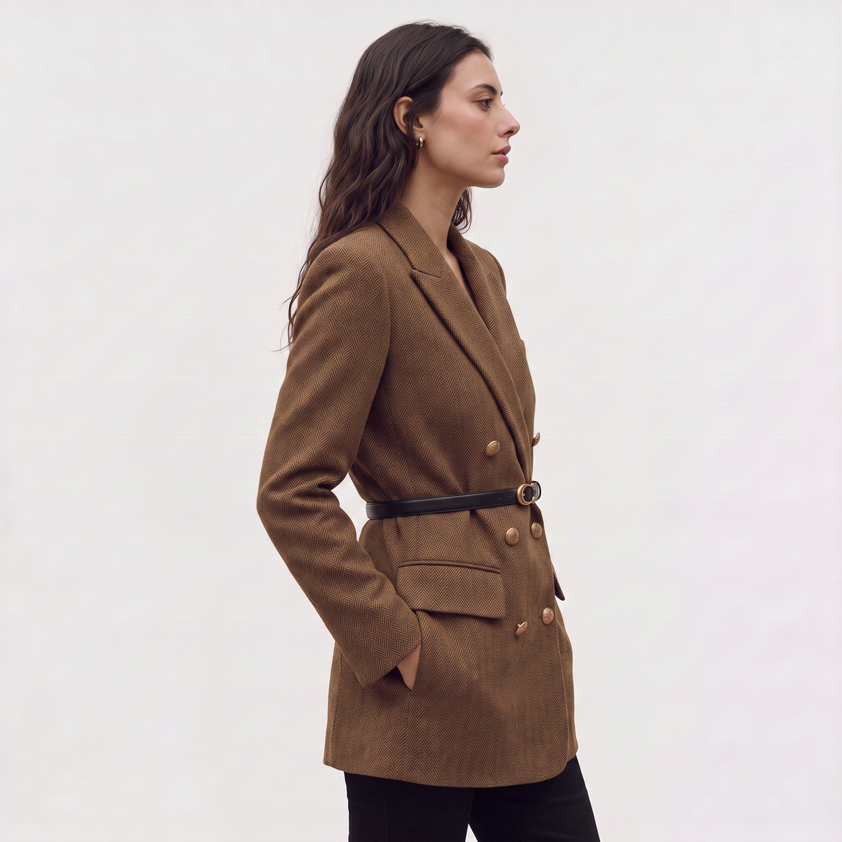 Women's Classic Tweed Belted Double-Breasted Blazer
