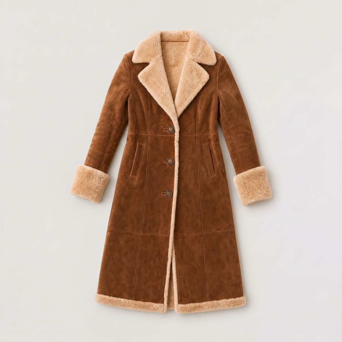 Women's Casual Faux Suede Shearling Trim Coat