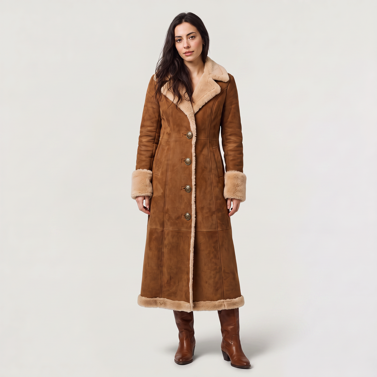 Women's Casual Faux Suede Shearling Trim Coat