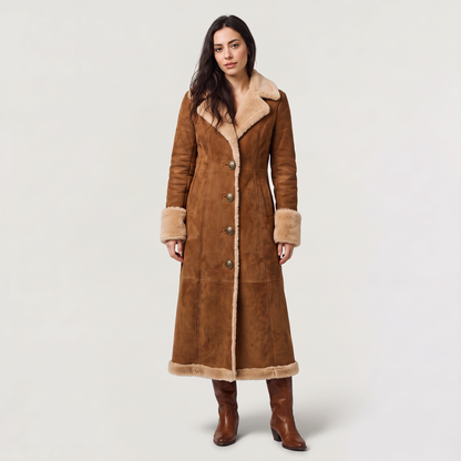 Women's Casual Faux Suede Shearling Trim Coat