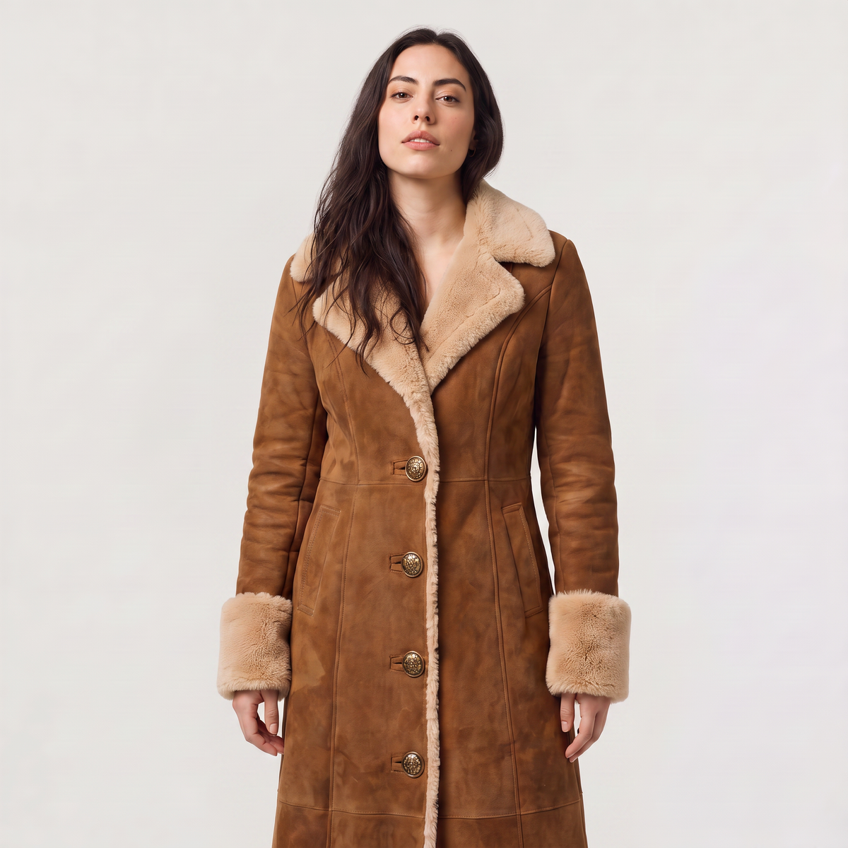 Women's Casual Faux Suede Shearling Trim Coat