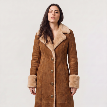 Women's Casual Faux Suede Shearling Trim Coat