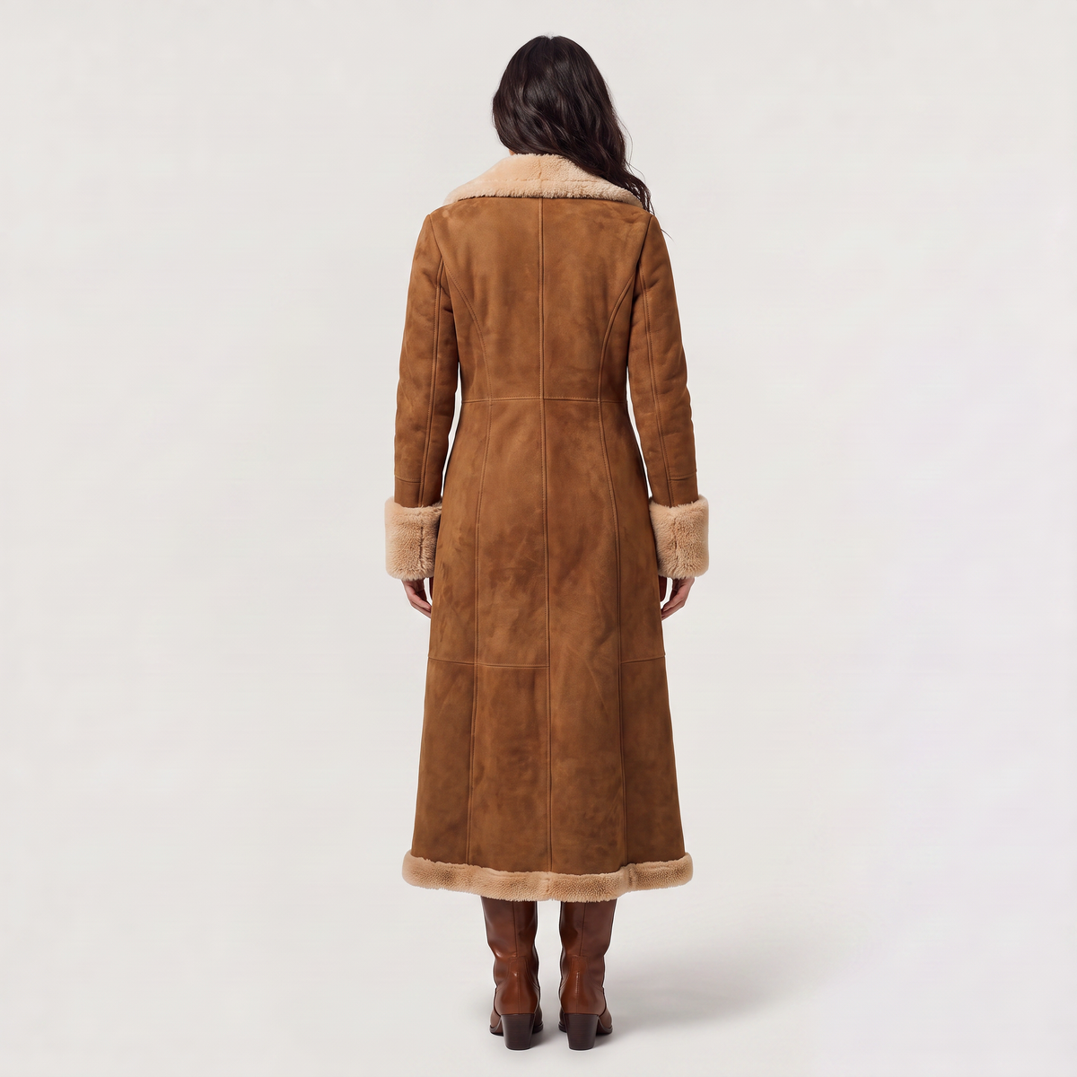 Women's Casual Faux Suede Shearling Trim Coat