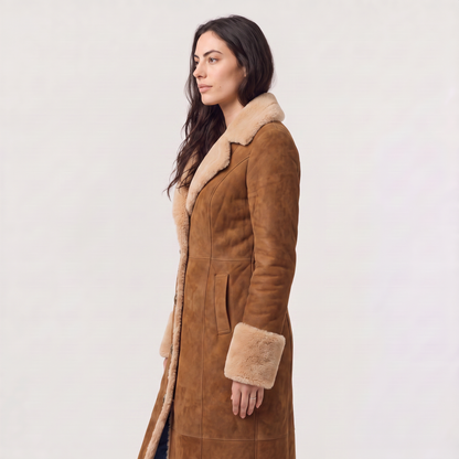 Women's Casual Faux Suede Shearling Trim Coat