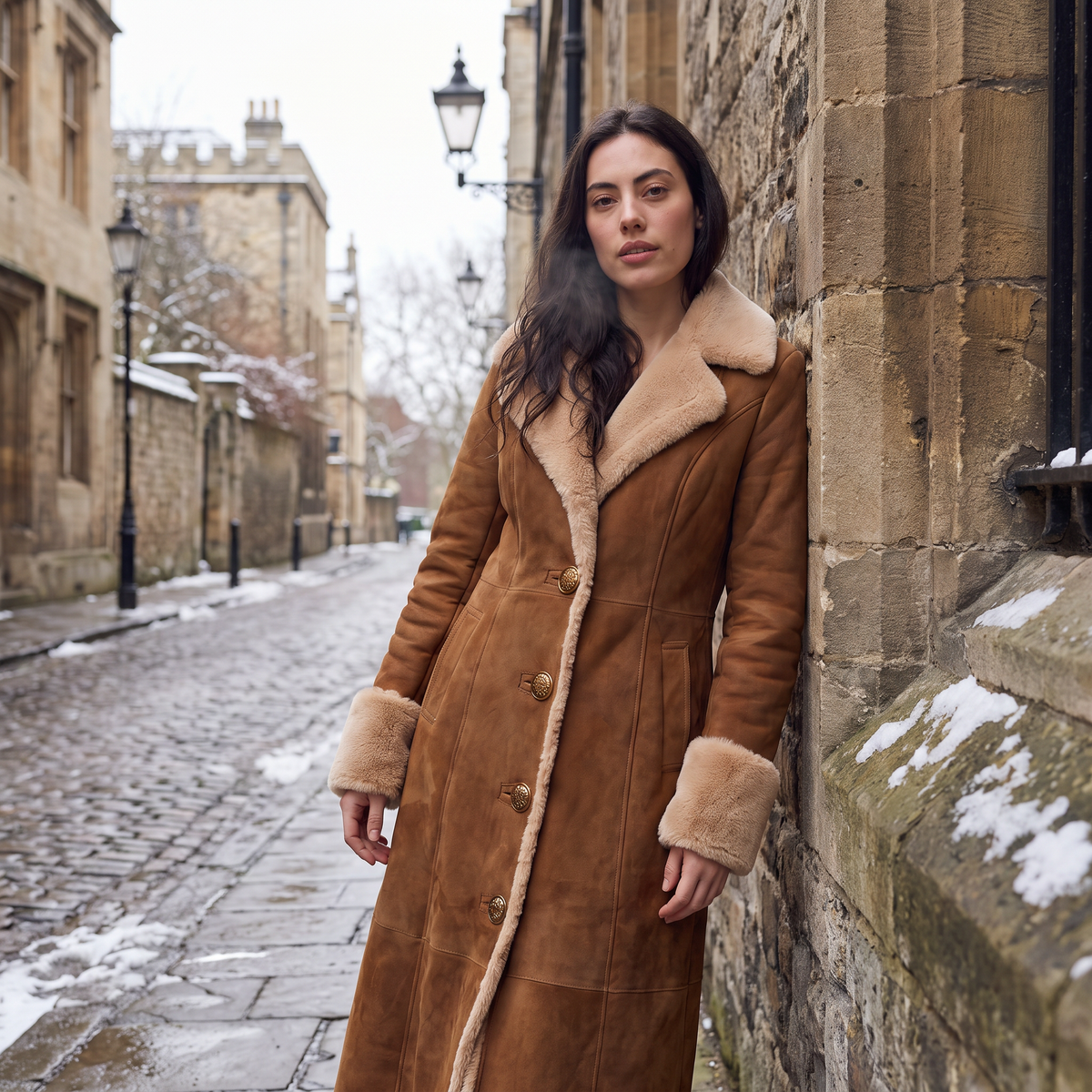 Women's Casual Faux Suede Shearling Trim Coat