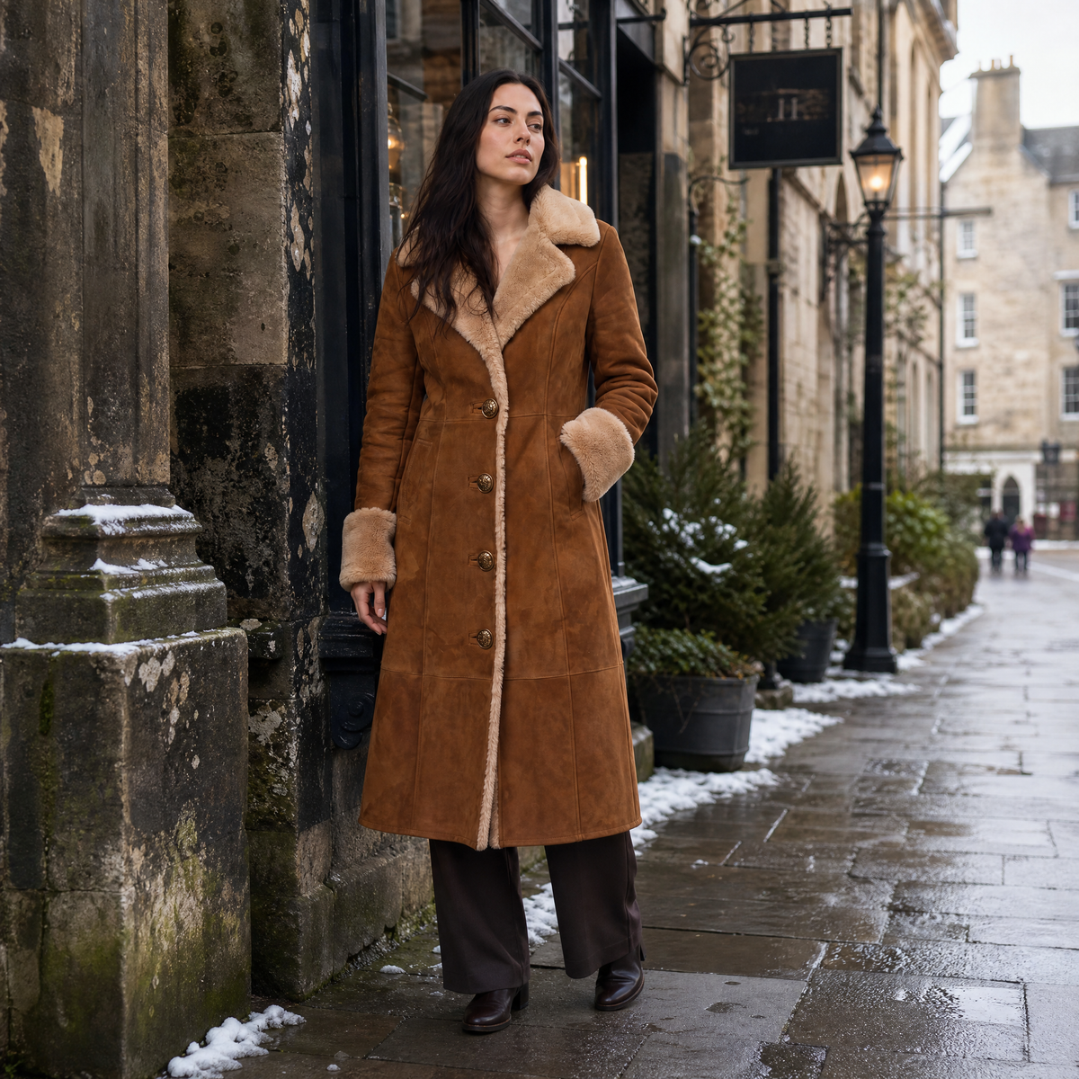 Women's Casual Faux Suede Shearling Trim Coat