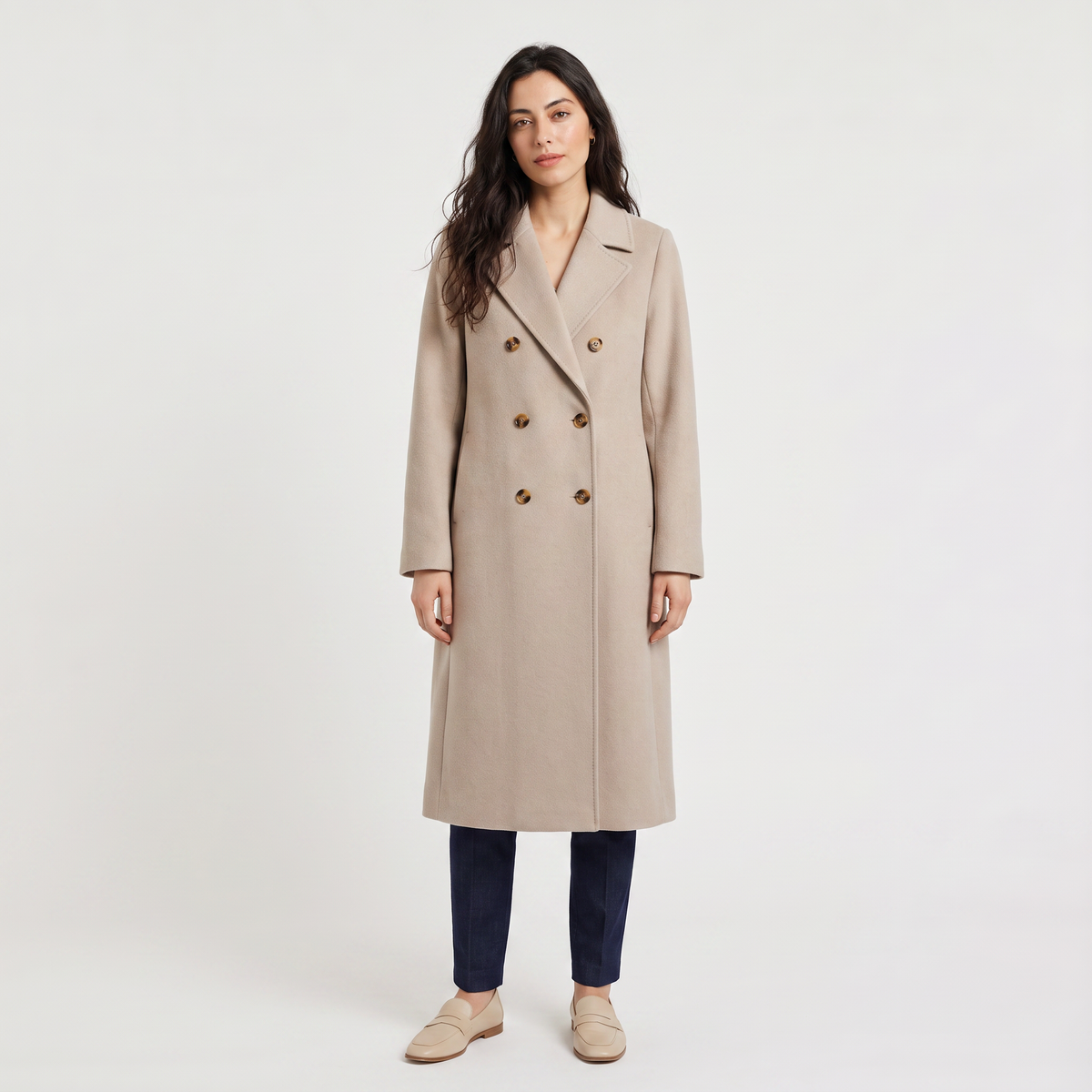 Women's Classic Wool Blend Double-Breasted Long Coat