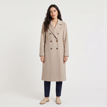 Women's Classic Wool Blend Double-Breasted Long Coat