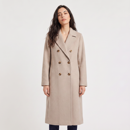 Women's Classic Wool Blend Double-Breasted Long Coat