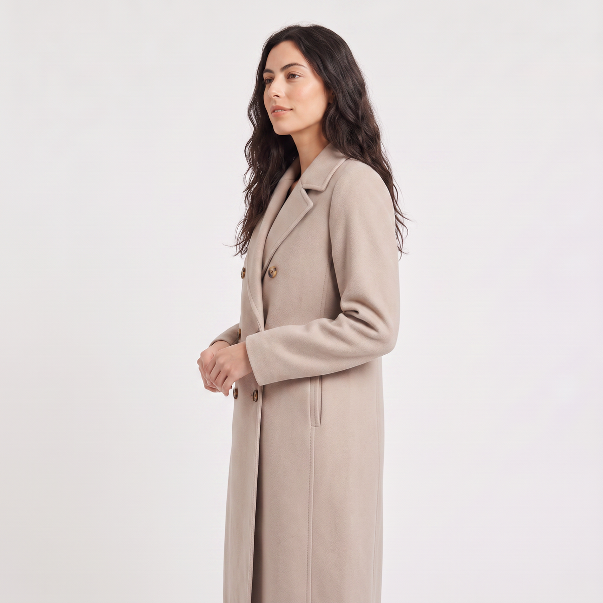 Women's Classic Wool Blend Double-Breasted Long Coat
