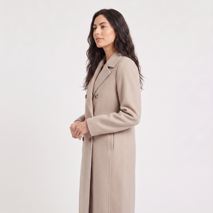 Women's Classic Wool Blend Double-Breasted Long Coat