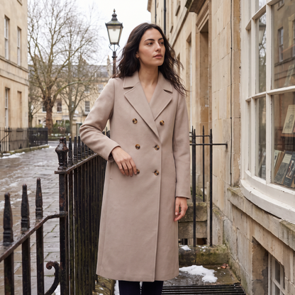 Women's Classic Wool Blend Double-Breasted Long Coat