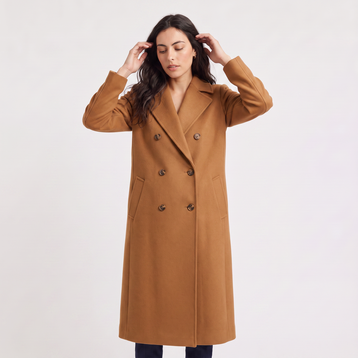 Women's Classic Wool Blend Double-Breasted Long Coat