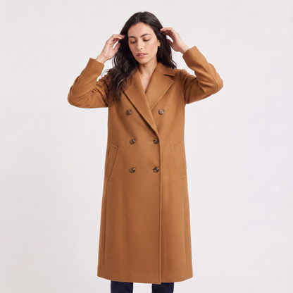 Women's Classic Wool Blend Double-Breasted Long Coat