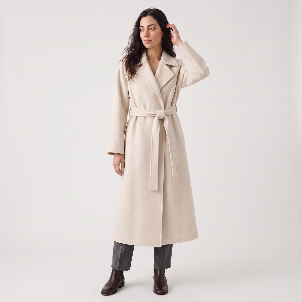 Women's Classic Wool Blend Long Wrap Coat