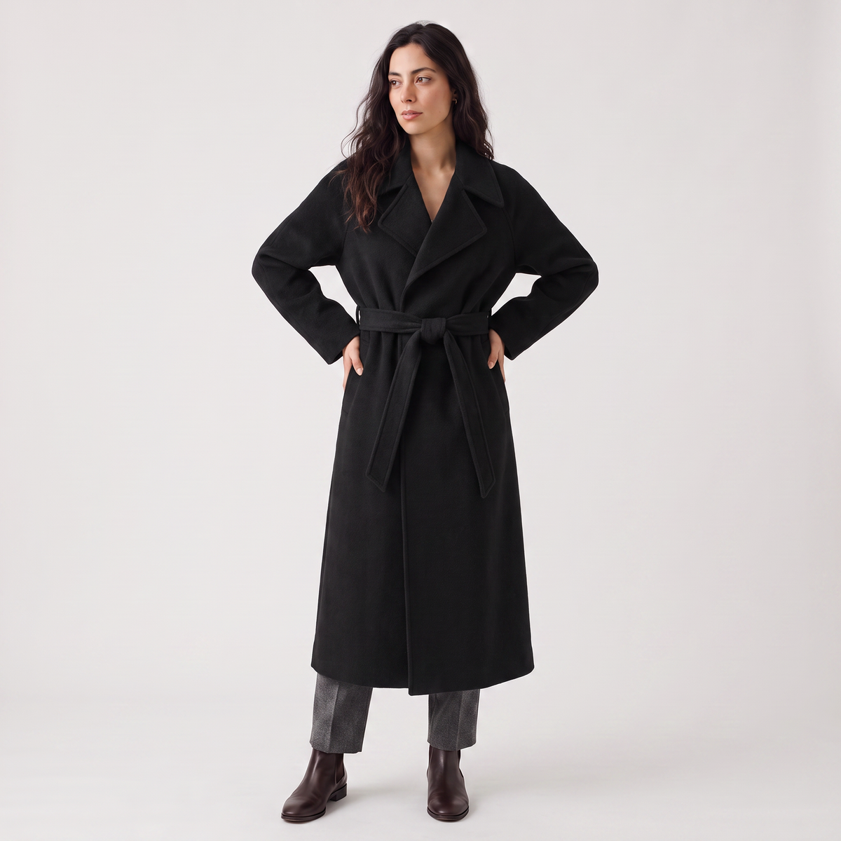 Women's Classic Wool Blend Long Wrap Coat
