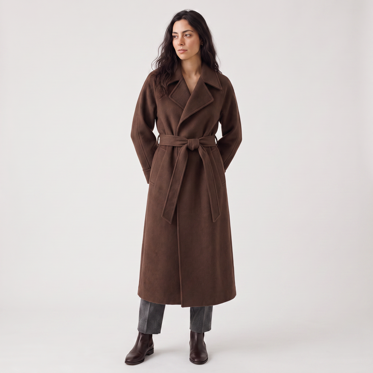 Women's Classic Wool Blend Long Wrap Coat