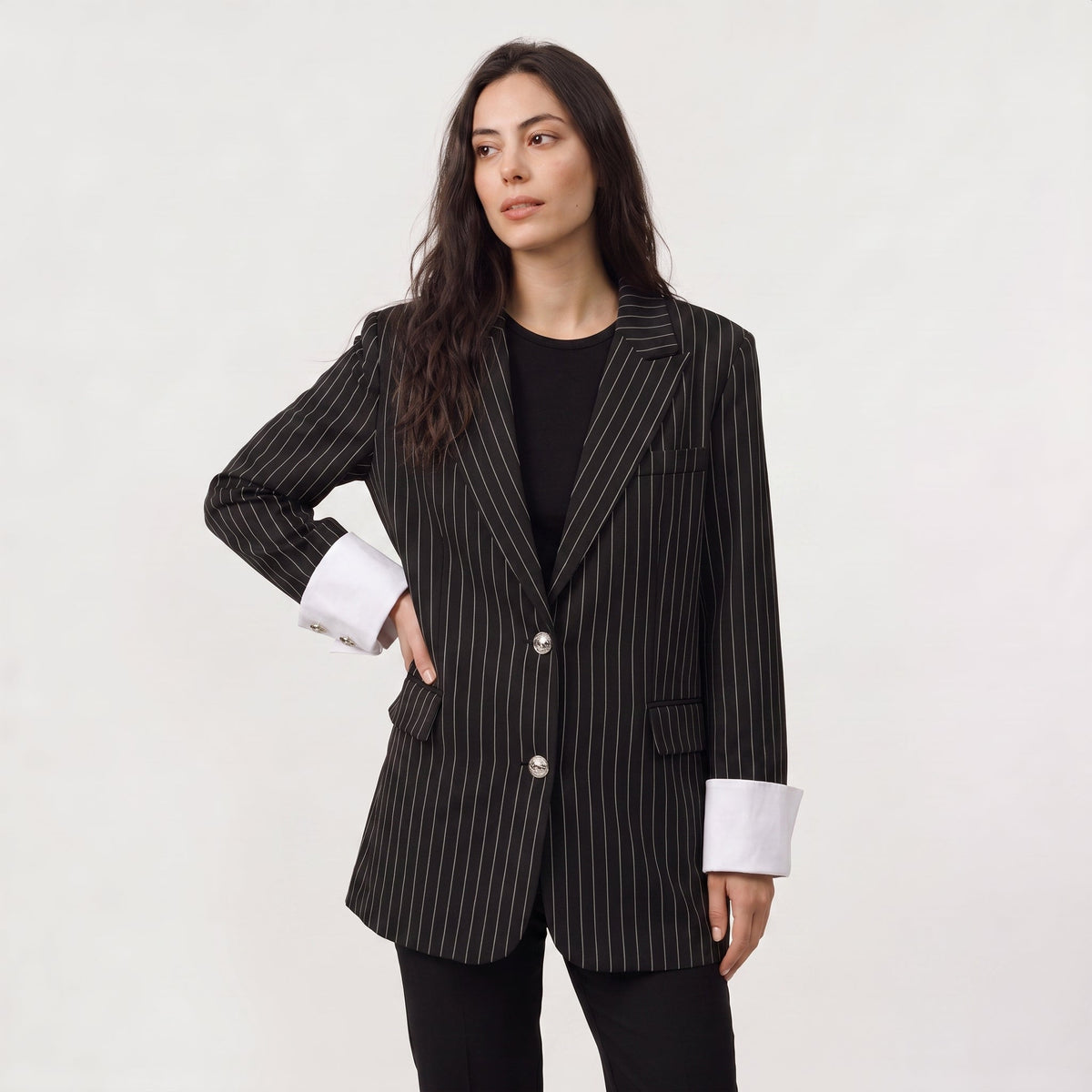 Women's Oversized Cotton Blend Striped Blazer