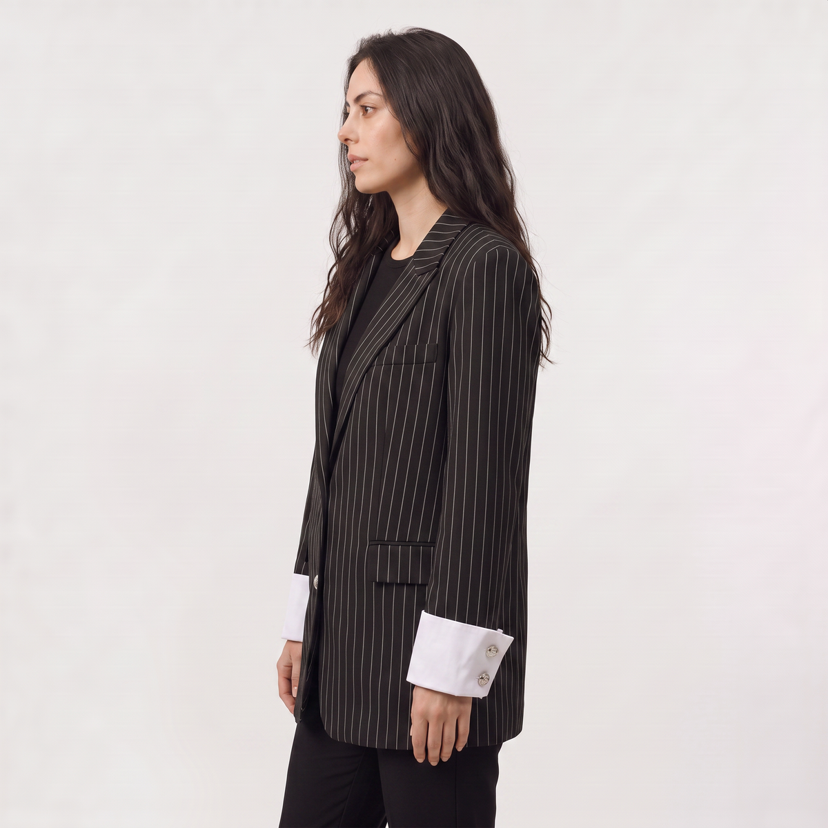 Women's Oversized Cotton Blend Striped Blazer