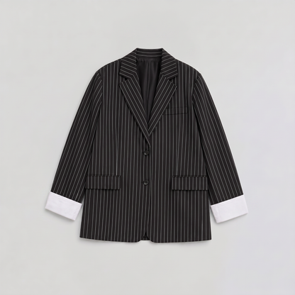 Women's Oversized Cotton Blend Striped Blazer