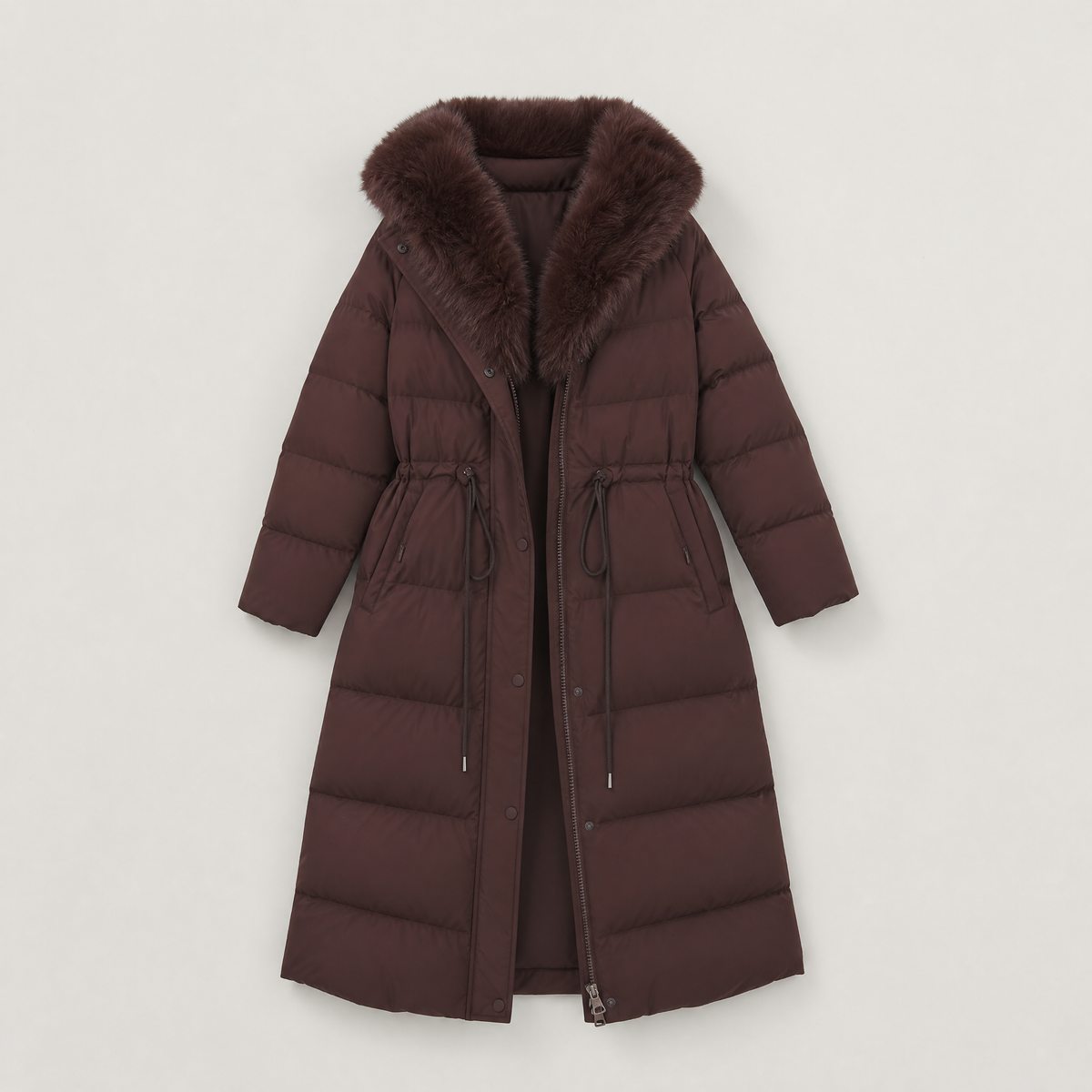 Women's Casual Long Puffer Coat with Faux Fur Hood